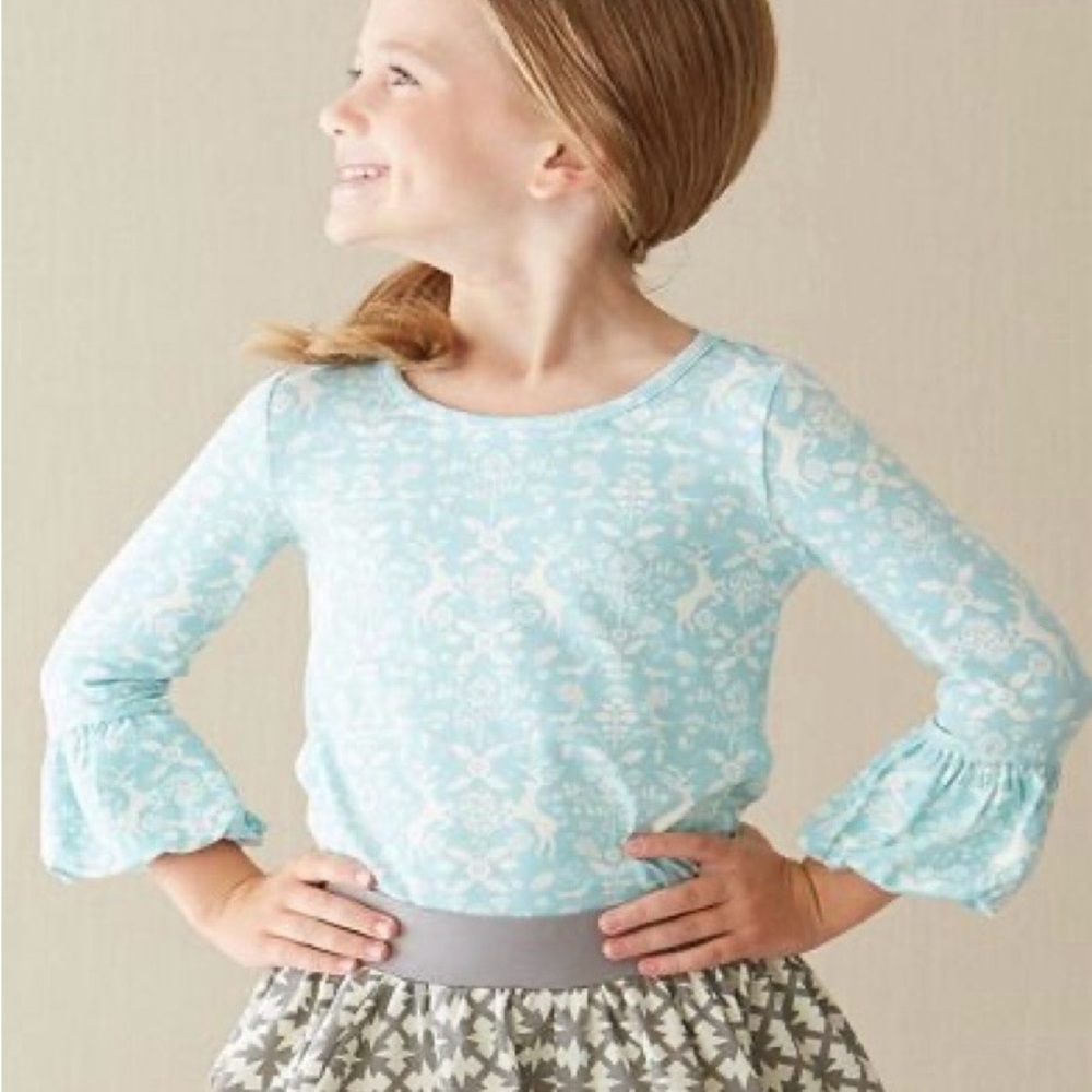 Matilda Jane Kids Light Blue & Ivory Patterned Top Secret Fields size 8 EUC
